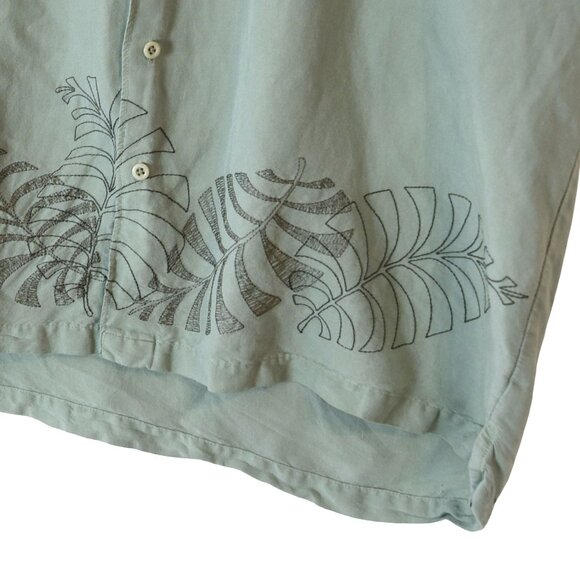 Cubavera Leaf Embroidered Camp Shirt XL Sage Green Coastal Retro Hawaiian - Picture 2 of 7